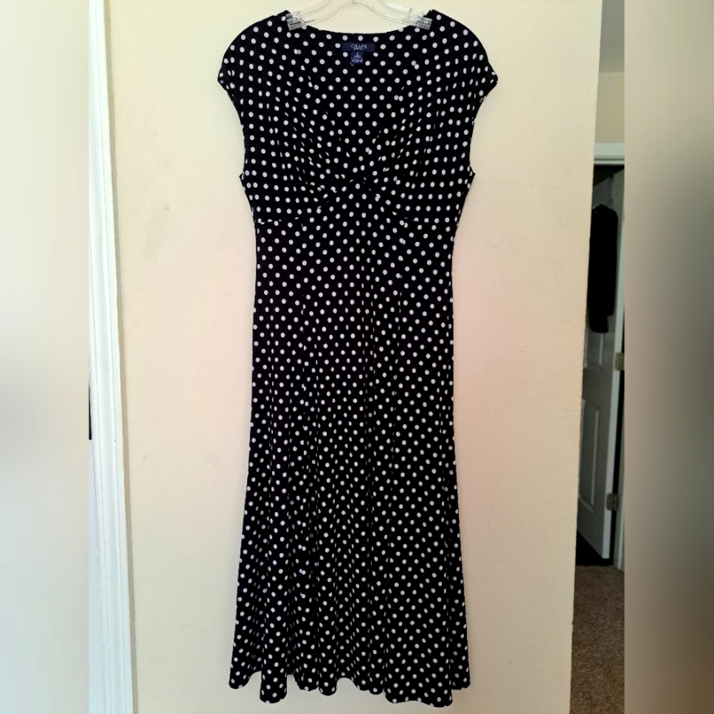 Chaps Black and White Polka Dot Dress
